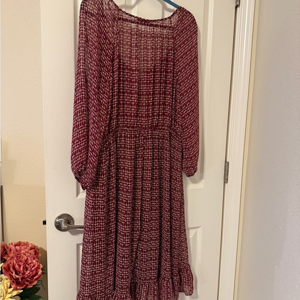Soprano Burgundy Checkered Long Sleeve Dress
